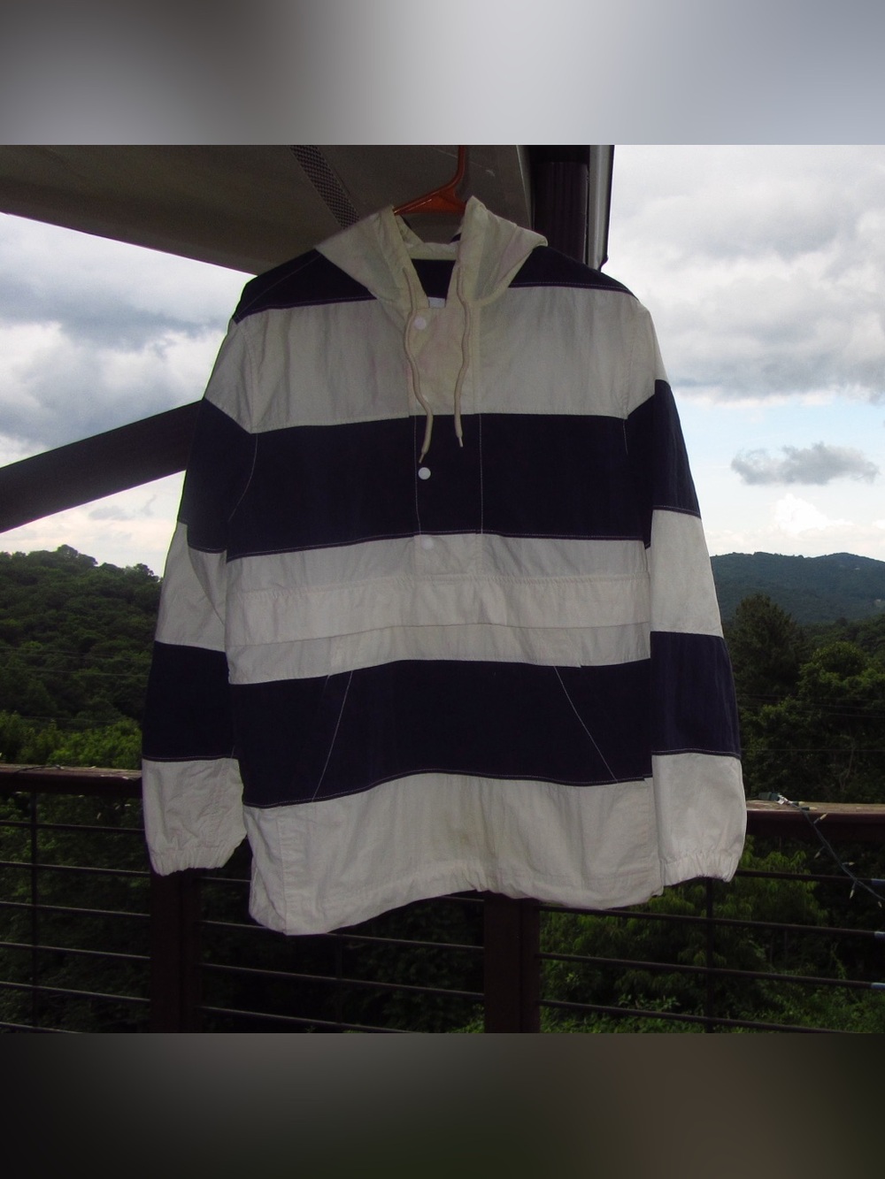 GAP Navy & White Striped Pullover Hooded Jacket